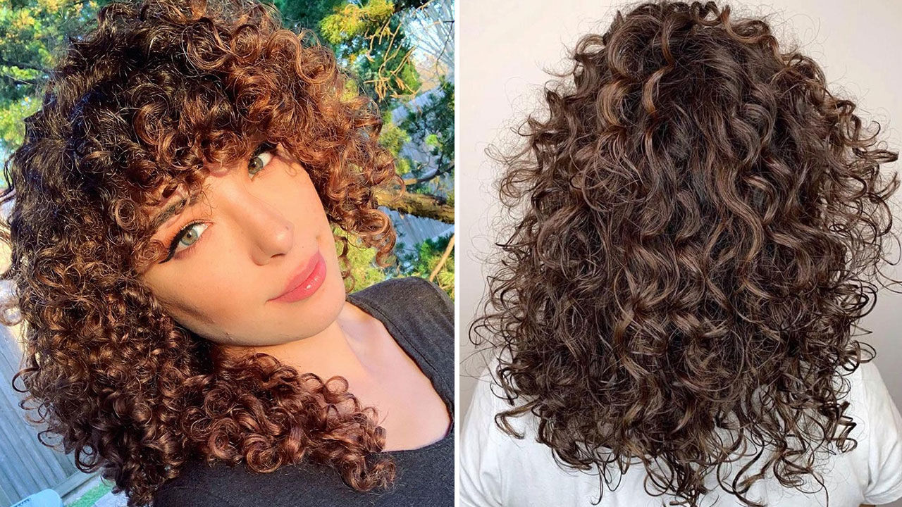 Perm curled brunette hair